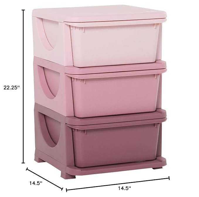 Qaba 3 Tier Kids Storage Unit, 3 Drawer Chest Toy Organizer Plastic Bins - Image 3