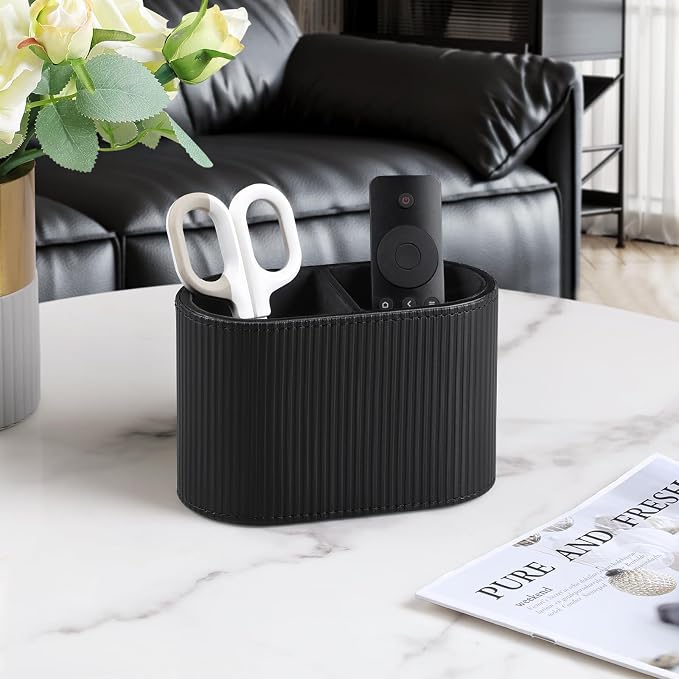 PU Leather Pen Holder for Desk, Small Remote Control Holder Pencil Cup - Image 5