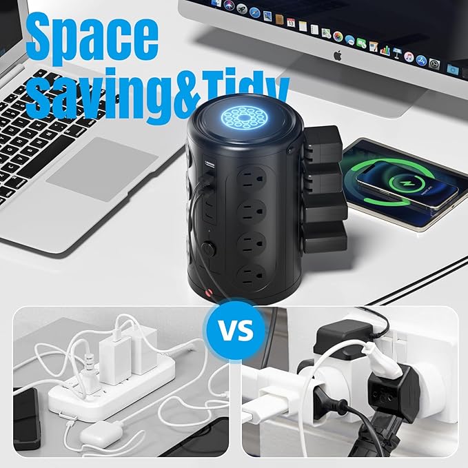 Tower Power Strip with 15W Wireless Charger, 15FT Extension Cord with Multiple - Image 6