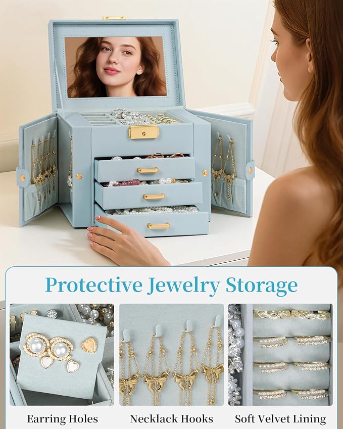 TORIBIO Jewelry Box for Women, Leather Jewelry Organizer - Image 5