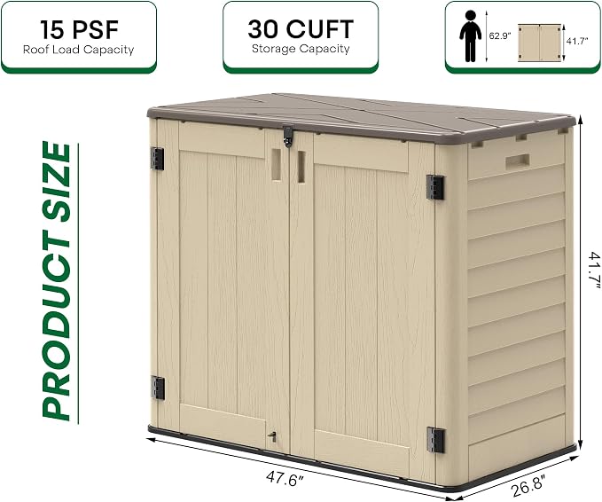 30 Cu.Ft Outdoor Storage Shed, Lawn Mower, Garden Tools, Waterproof Resin - Image 2