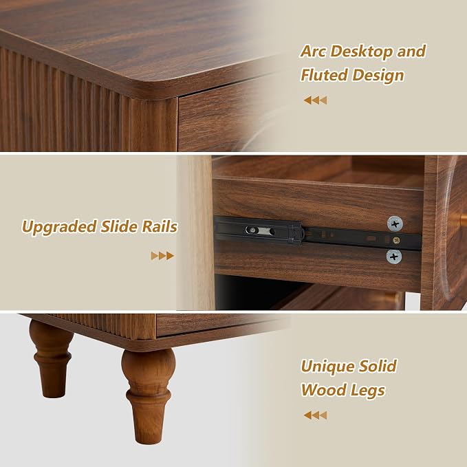 Fluted 5 Drawer Dresser for Bedroom Set of 2, Modern Mid Century Chest of - Image 5