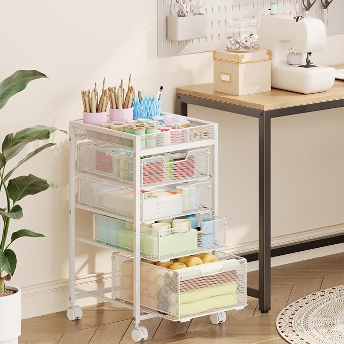 Rolling Utility Cart with 4 Drawers, Craft Organizer and Storage Carts with DIY - Image 6