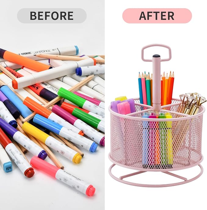 Marbrasse Mesh Desk Organizer, 360-Degree Rotating Multi-Functional Pen Holder - Image 5