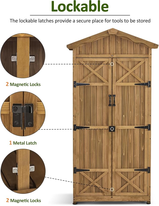 Macrout Outdoor Storage Cabinet, 75 Inches Lockable Wooden Storage Shed - Image 7