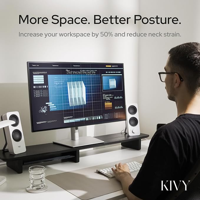 KIVY Dual Monitor Riser with Integrated Metal Shelf - Image 4