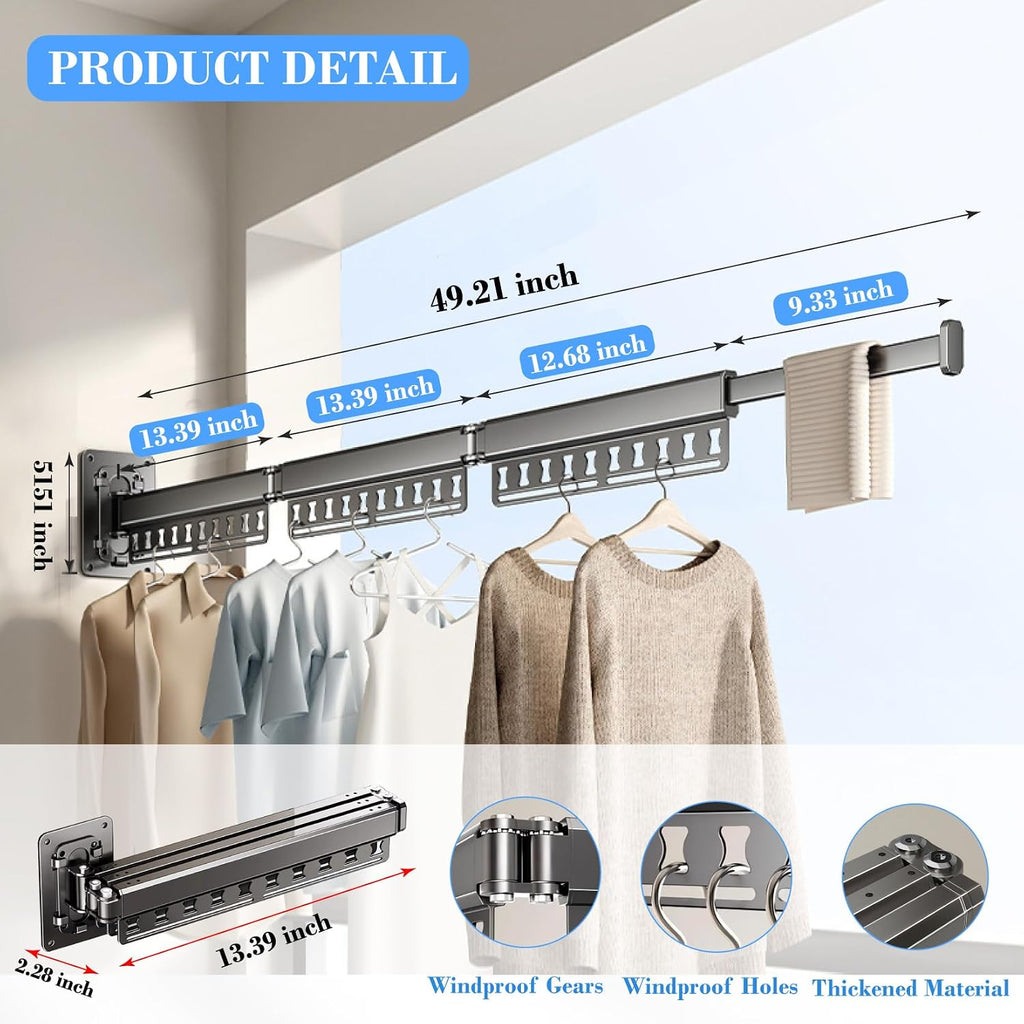 Clothes Drying Rack Wall-Mounted, 3-Fold Retractable Clothes Hanger