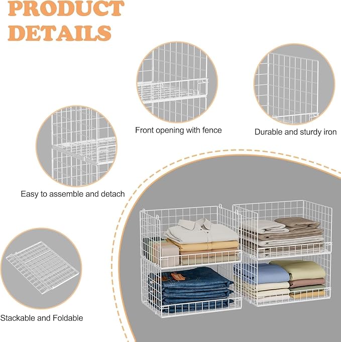 Closet Organizers and Storage Basket- 3-Tier Stackable Storage Bins, Foldable - Image 6