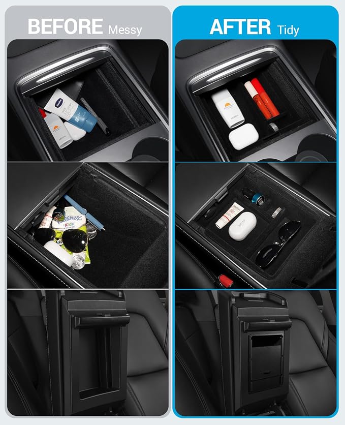Motrobe 3PCS Tesla Model Y Model 3 Center Console Organizer Tray Armrest Hidden - Image 2