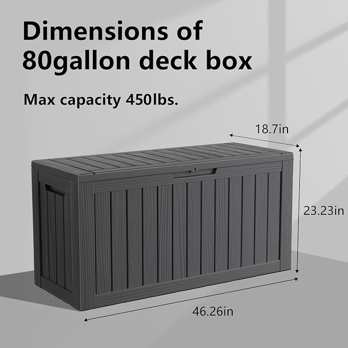 EasyUp 80 Gallon Outdoor Storage Box Waterproof, UV Resistant Resin Deck Box - Image 2