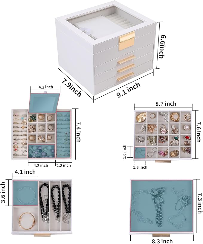 BOOVO Clear Lid Jewelry Box, 4 Layers Jewelry Organizer Large Jewelry Storage - Image 4