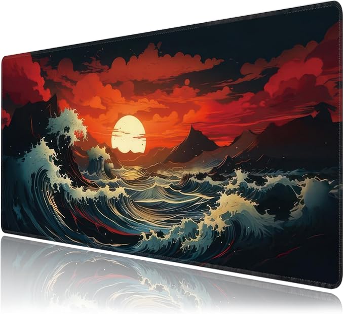 Japanese Sea Wave Large Mouse Pad, Gaming Keyboard Desk Pad, Extended Mouse Mat by BAHDSISFA