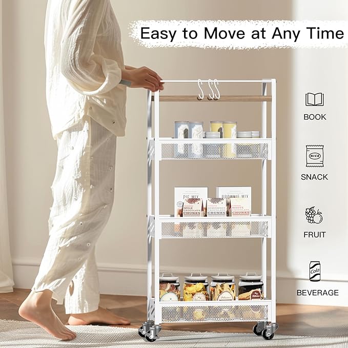 DGSNADGO Slim Rolling Storage Cart, 4-Tier Kitchen Cart on Wheels, Narrow - Image 5