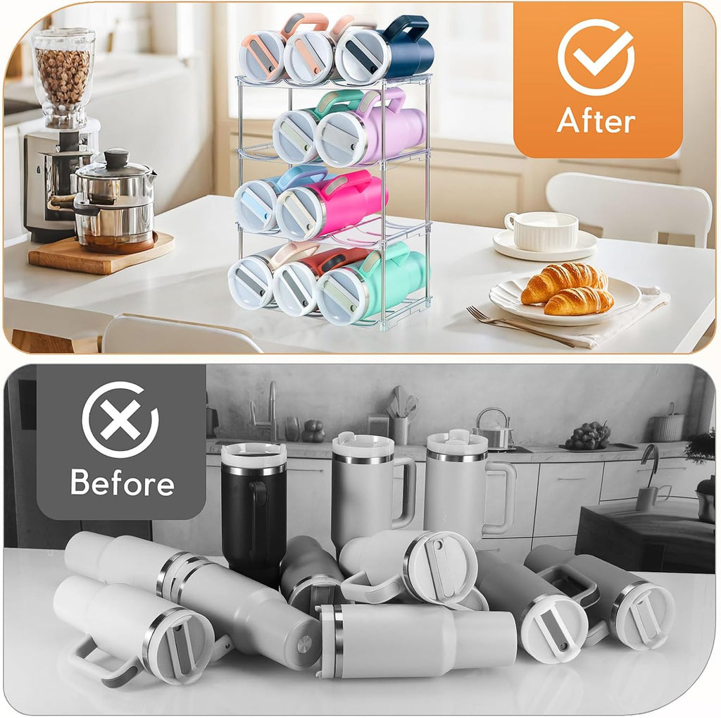 Sbosbo Water Bottle Organizer, Stackable Bottle Storage Rack, 4 Pack