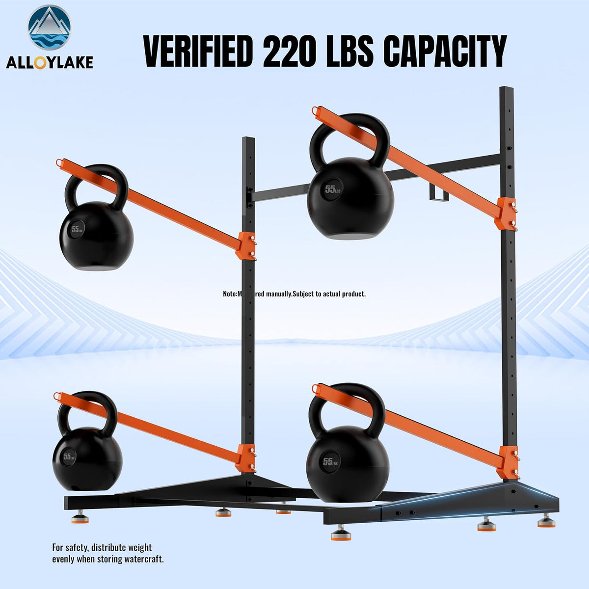 Double Kayak Storage Rack, Adjustable Paddleboard Holder (Orange)