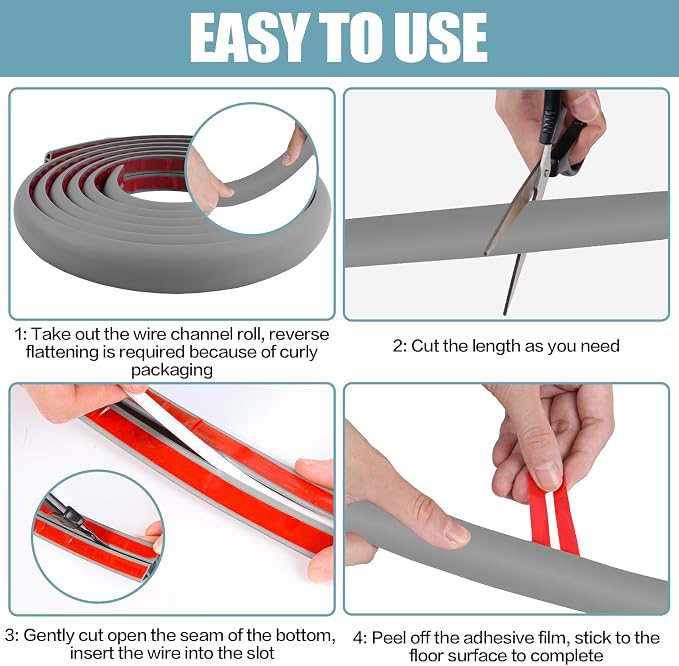 Floor Cord Cover Self Adhesive Cord Hider, 3.3FT Cable Management, Extension - Image 8