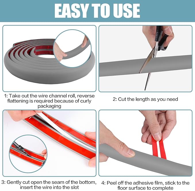Floor Cord Cover Self Adhesive Cord Hider, 3.3FT Cable Management, Extension - Image 8