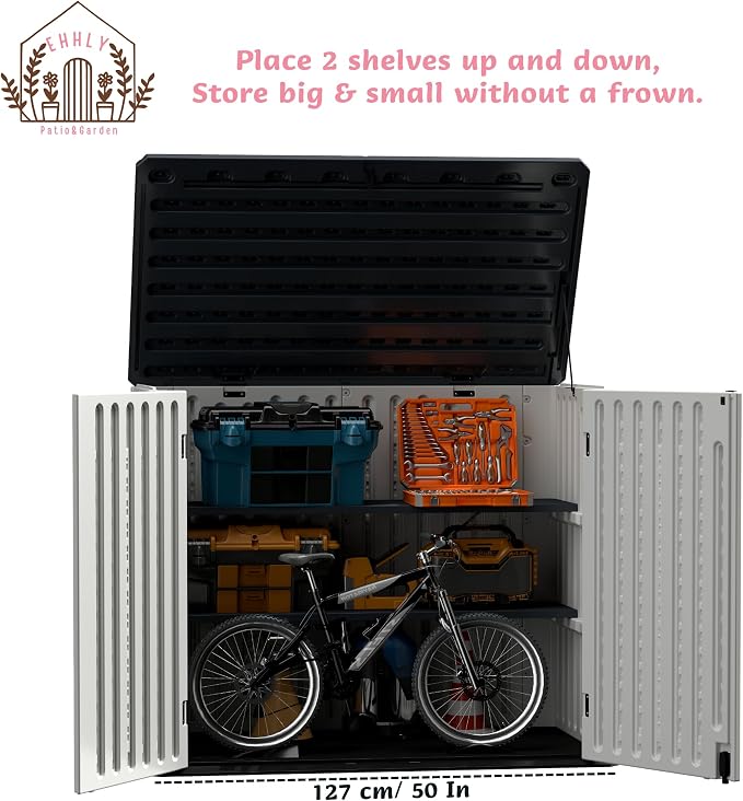 EHHLY 35 Cuft Outdoor Storage Shed Shelf, Outdoor Storage Cabinet Shelves - Image 4