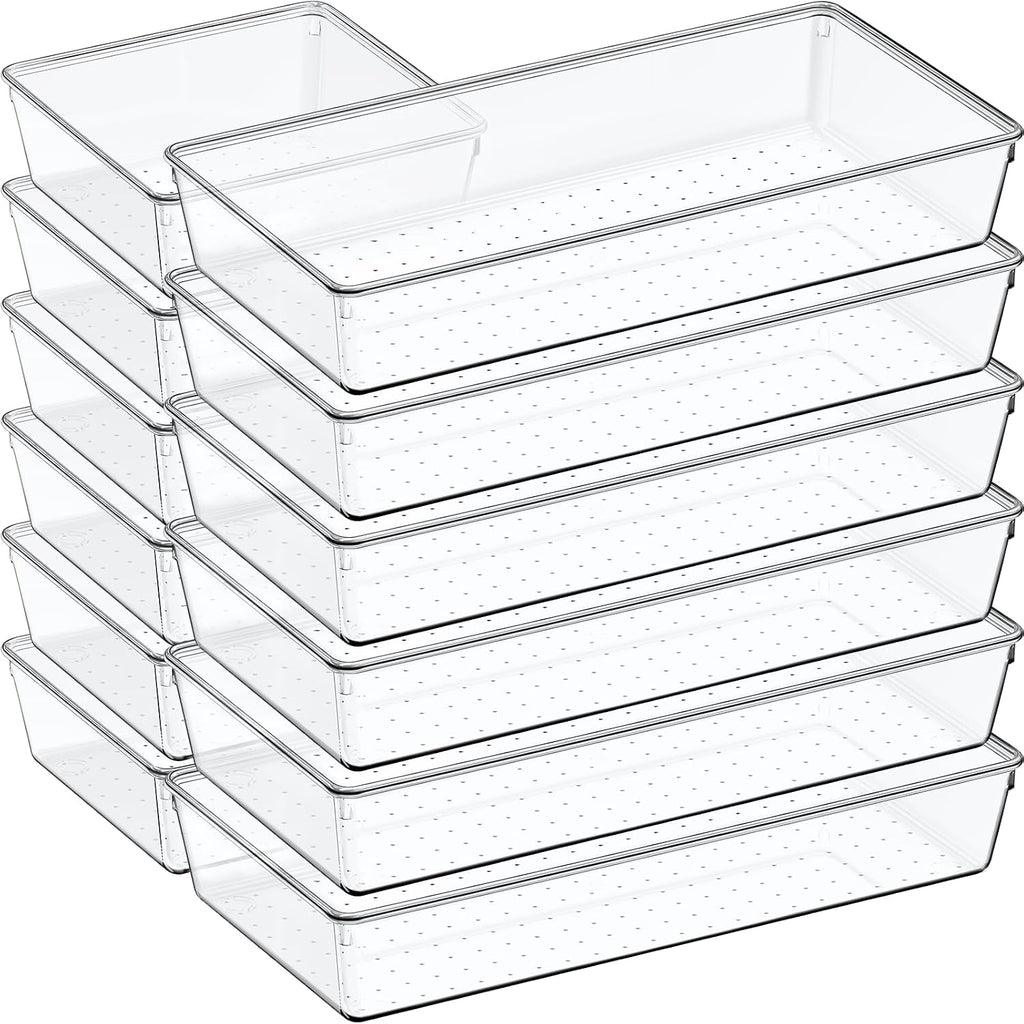 12 Pack Large Clear Plastic Drawer Organizer Set, Acrylic Bathroom