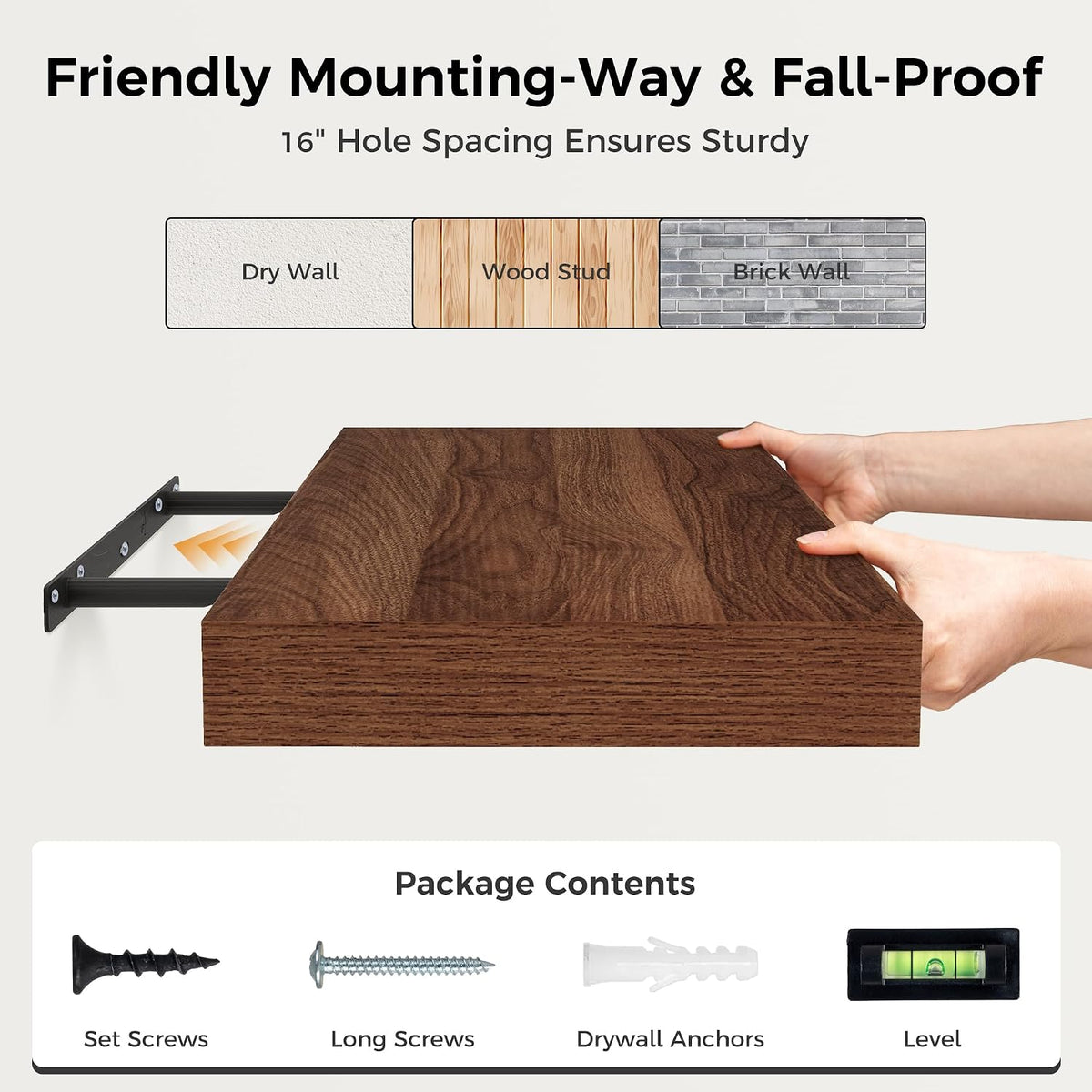 12 Inch Floating Shelf, Rustic Wood Wall Shelves for Wall Decor &