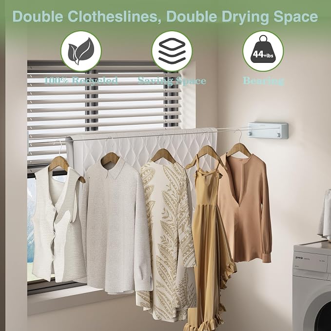 Danpoo Retractable Clothesline, 2x13.8ft 304 Stainless Steel Clothes Line - Image 2