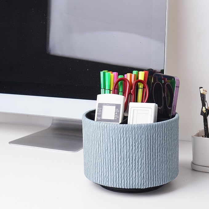 Round Leather Art Supply Organizer, Remote Control Holder, 360 Degree Spinning - Image 7