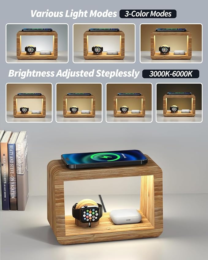 Bamboo Wireless Charging Station: 4-in-1Wireless Charger - Image 5