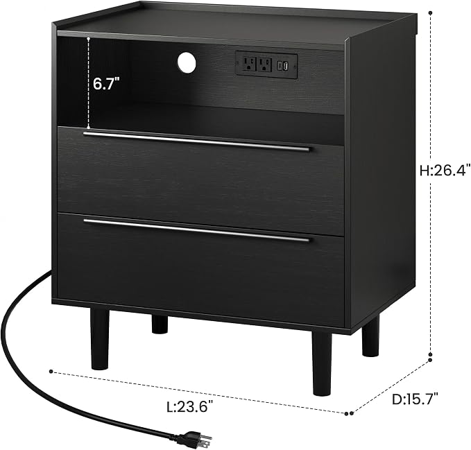 Set of 2 Modern Black Nightstands - Image 2