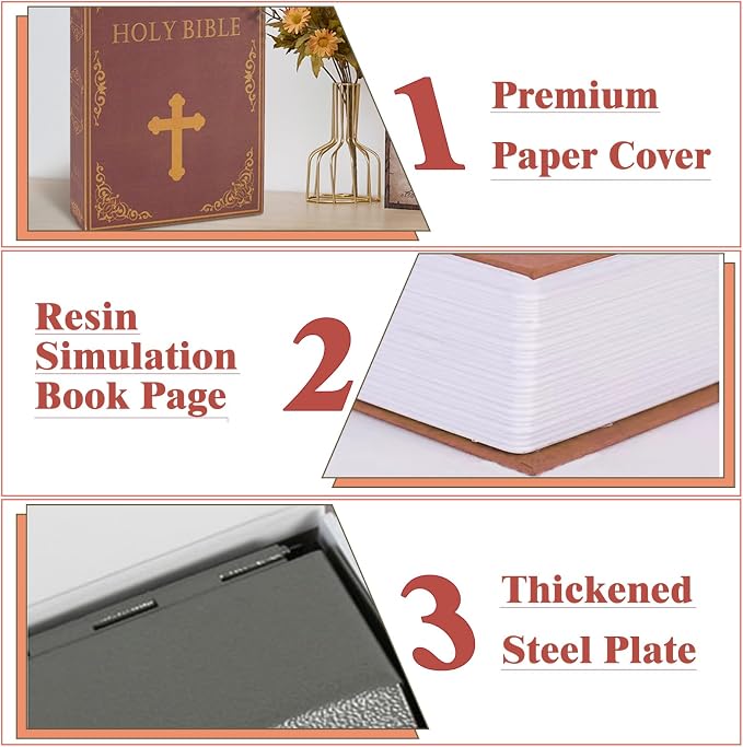 Book Safe Box with Combination Lock, Diversion Safe Vintage Faux Book Hidden - Image 5