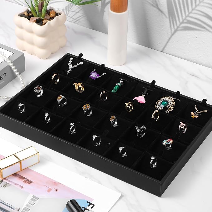 Velvet Jewelry Tray for Drawers Black Jewelrys Display Tray Stackable Jewelry - Image 6