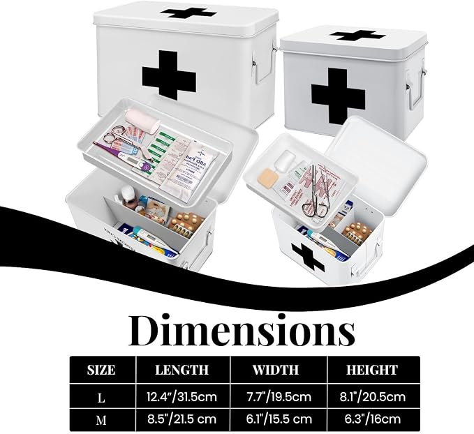 Flexzion First Aid Box Organizer Empty 13" White Vintage First Aid Kit Tin - Image 7