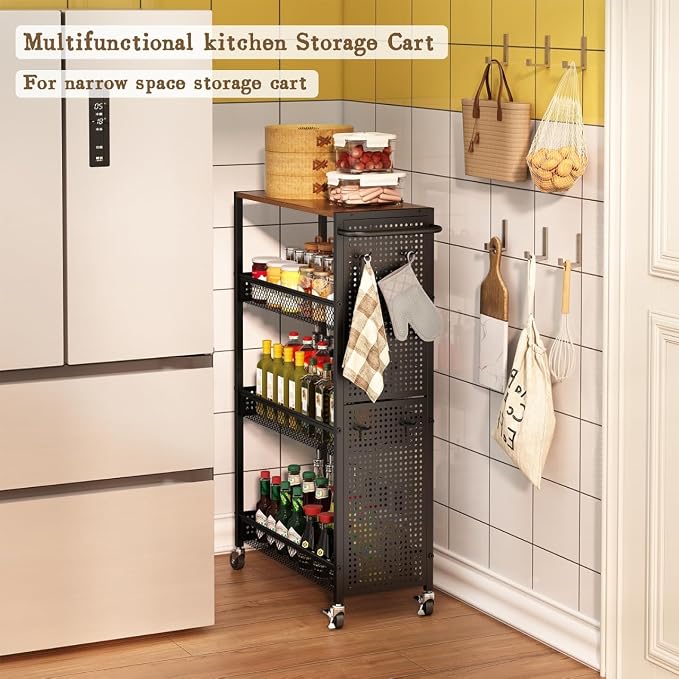 Utility Slim Storage Cart 4 Tier Small Rolling Kitchen Laundry Room - Image 4