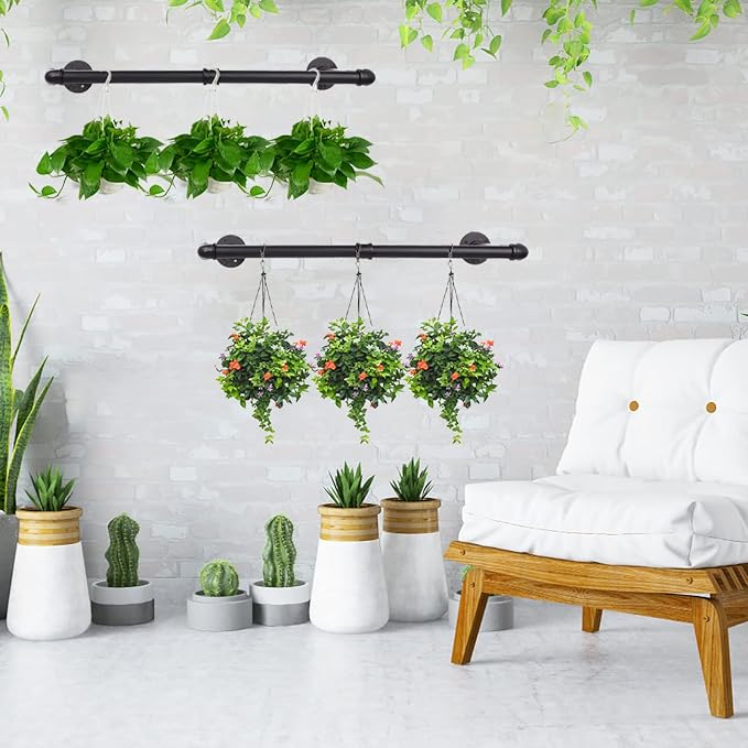 54” Wall Mounted Clothes Rack, Industrial Pipe Black Iron Garment Bar, - Image 3