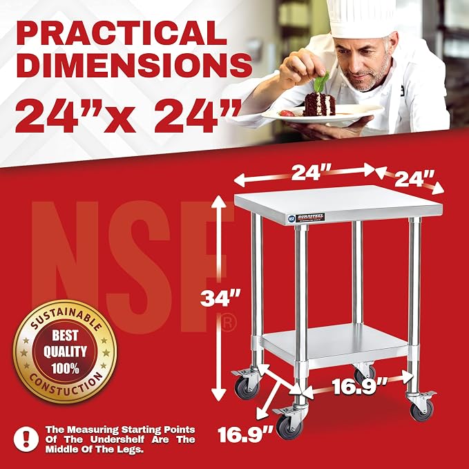 DuraSteel 24x24 NSF Stainless Steel Cart Work Table - Image 6