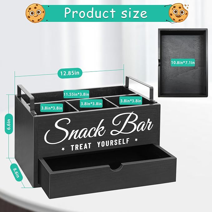 Snack Organizer for Countertop, Wood Pantry Storage Bins - Image 7