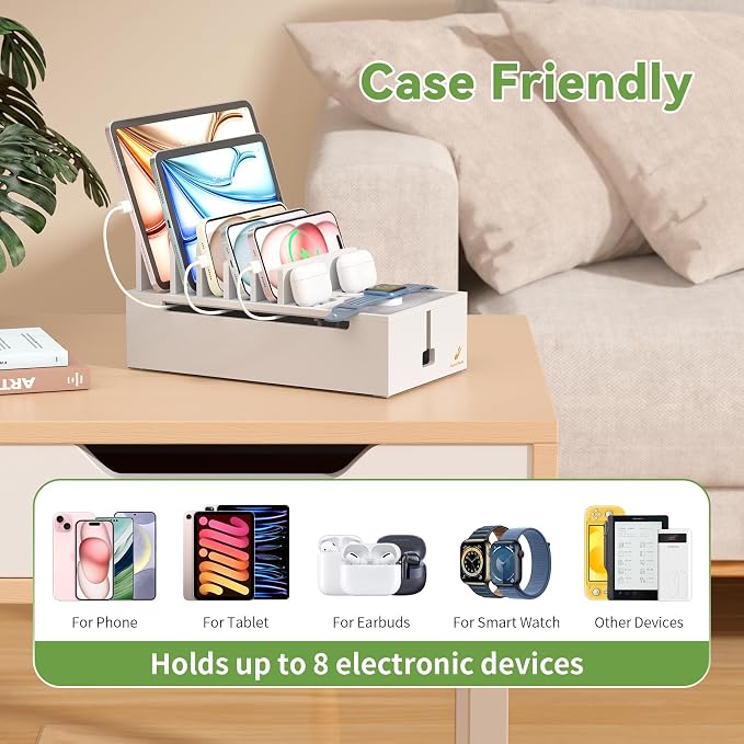 Pezin & Hulin Multi Charger Station Organizer Rack, Bamboo Cable Management Box - Image 4