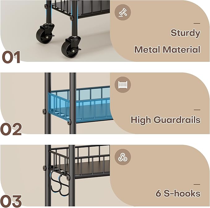 Slim Rolling Storage Cart with Wheels, Metal 6 Tier Mobile Shelving Unit - Image 6