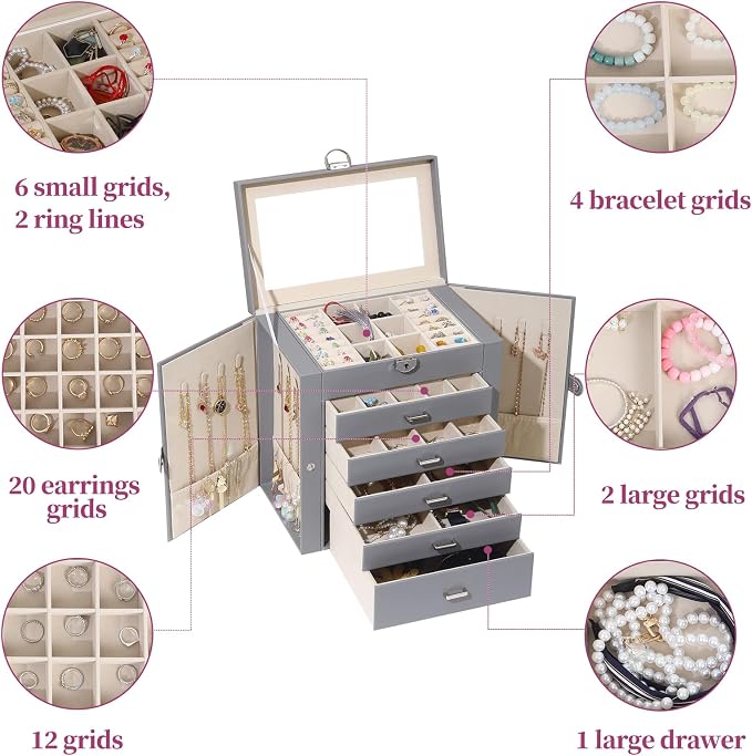 BOOVO Jewelry Box For women, 6 Layer Large Jewelry Organizer - Image 5
