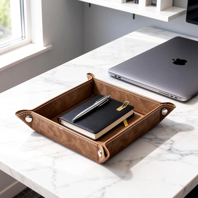 siduater Valet Tray Desktop Storage Organizer – Vegan Leather Catchall Bedside - Image 6