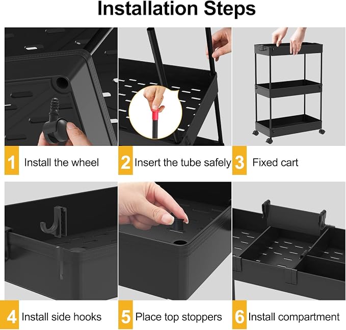 SPACELEAD Slim Storage Cart 3 Tier, Bathroom Organizer Rolling Utility - Image 5