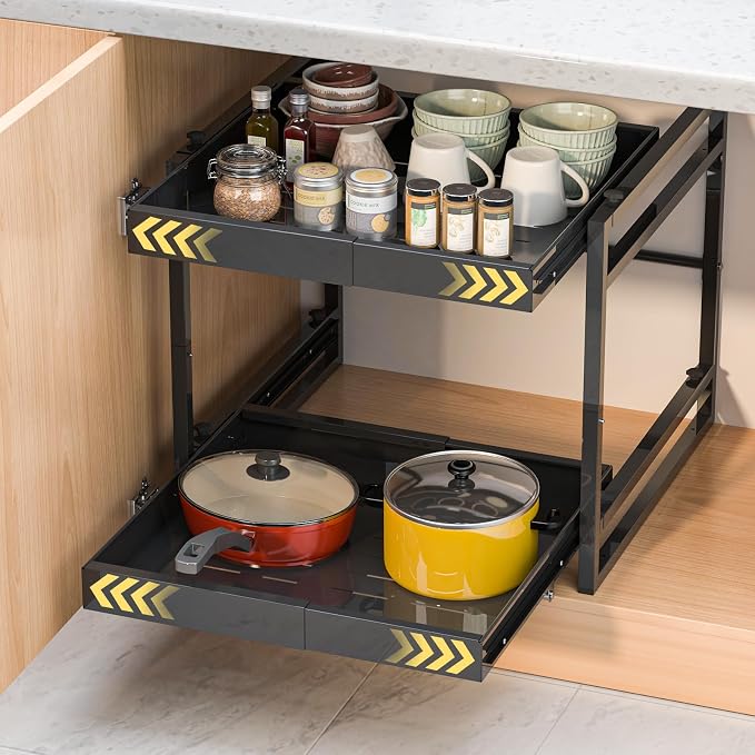 REALINN 2 Tier Pull Out Cabinet Organizer, 21 inch Depth Slide Out Shelves by REALINN