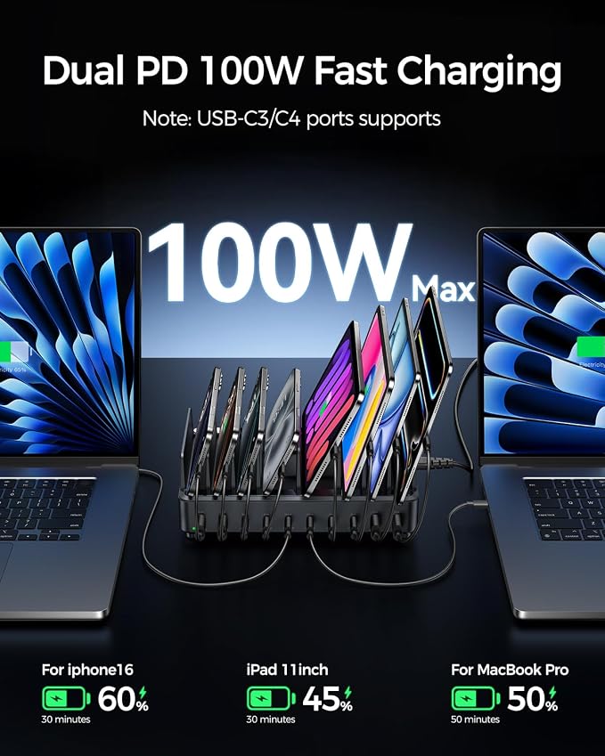 400W Charging Station for Multiple Devices, 10 Port Double PD 100W USB C - Image 5