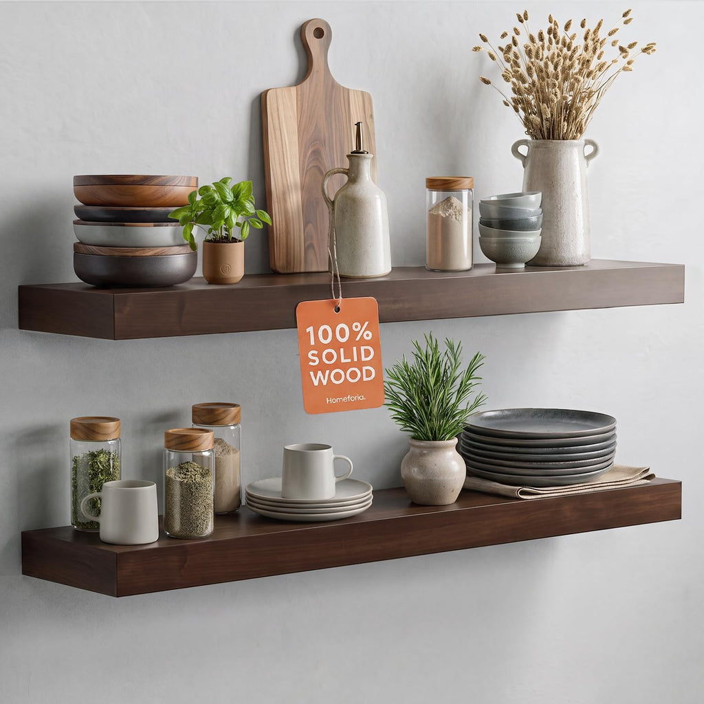 Homeforia 30 Inch Floating Shelves, High-End Solid Pine Wood, Set of 2