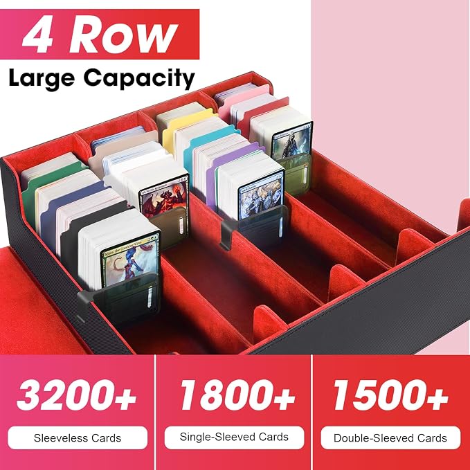 Red Card Organizer Box, 3000+ Trading Card Storage Box, PU Leather, 24 Dividers - Image 2