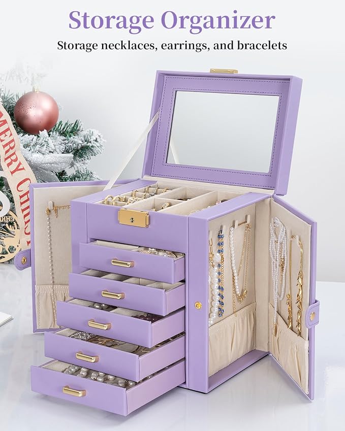 TORIBIO Large Jewelry Box for Women, Leather Jewelry Organizer - Image 3