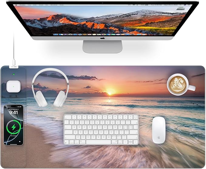 Wireless Charging Mouse Pad, 31.5"x15.8" Large Gaming Desk Mat by abcmat