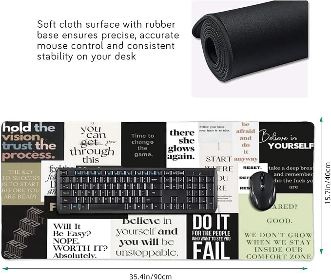Inspirational Quotes Large Mouse Pad, Cool Gaming Desk Mat, XXL Keyboard Desk - Image 3