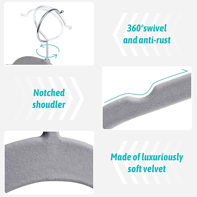 Premium Velvet Shirt Hangers 30 Pack, Space-Saving Non-Slip Felt Hanger - Image 2