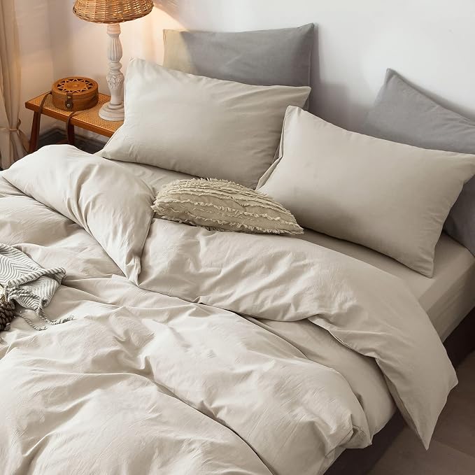 MooMee Bedding Pillowcases Pack of 2 100% Washed Cotton Linen Like Textured - Image 5