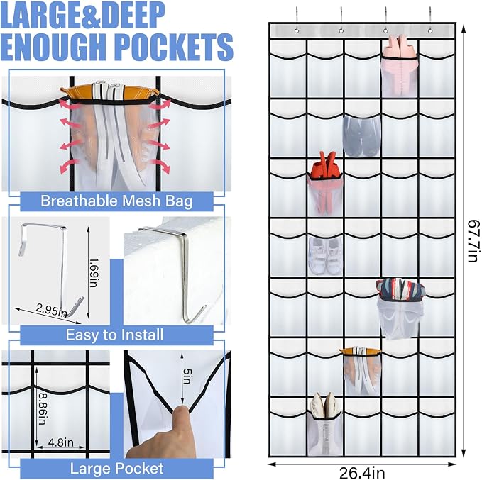 Windyun 2 Pcs 70 Large over The Door Shoe Organizer Hanging Shoe Rack - Image 3